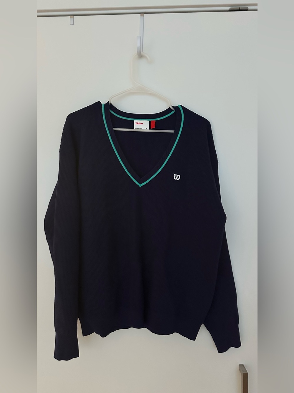 Wilson Riviera Navy V-Neck Sweater with Teal Trim